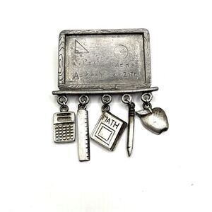 Silver Math Teacher Brooch with Charms